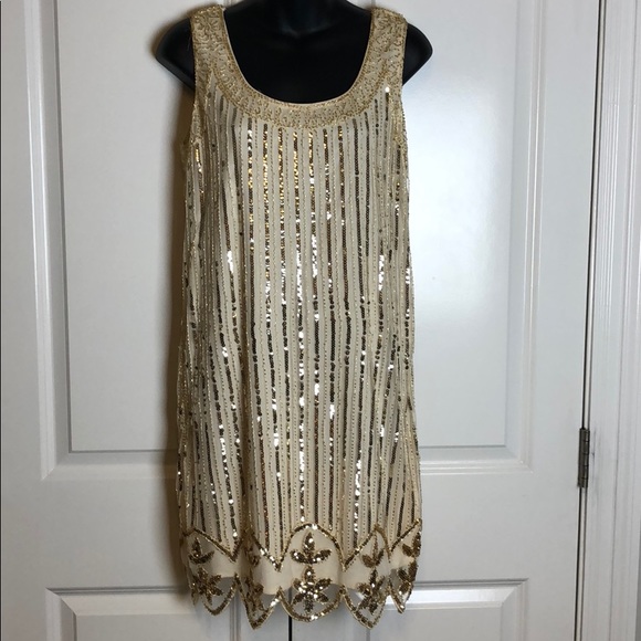 Gold sequin flapper sheath dress NWOT - Picture 1 of 3